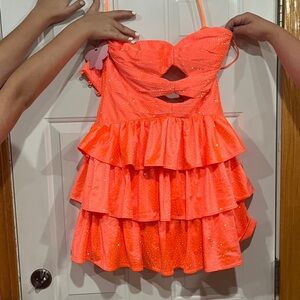 Elegant Orange Ruffled Prom Dress
